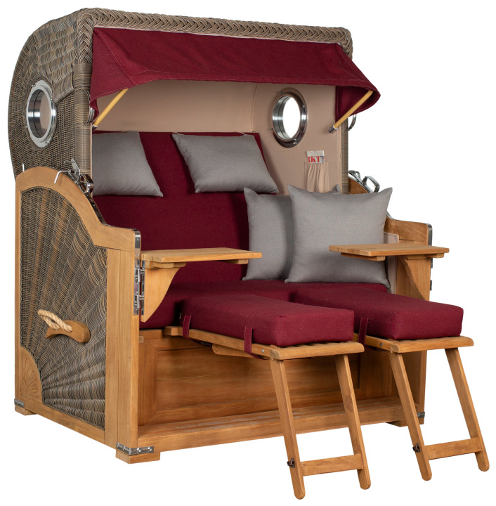 Strandkorb Westerland Teak Bullauge PE Grey Dessin 594 Grau